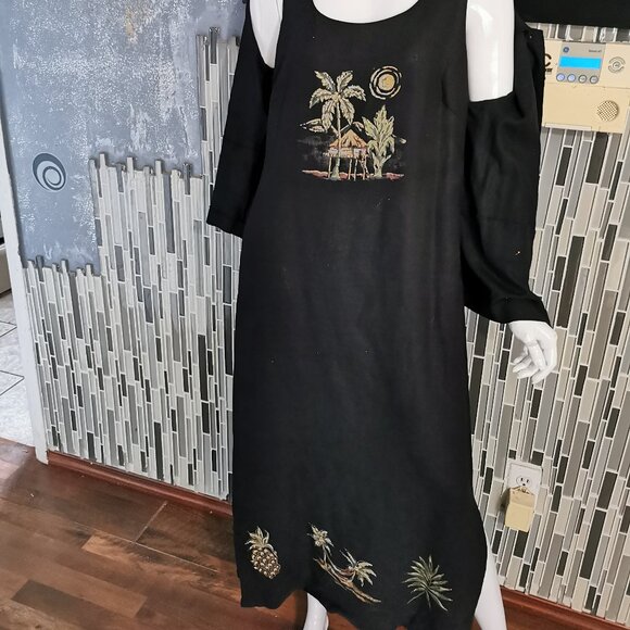 VINTAGE Jessica Howard Size 14- 2 Piece Tunic Maxi 90's Dress Linen blend 0158 - Picture 2 of 12